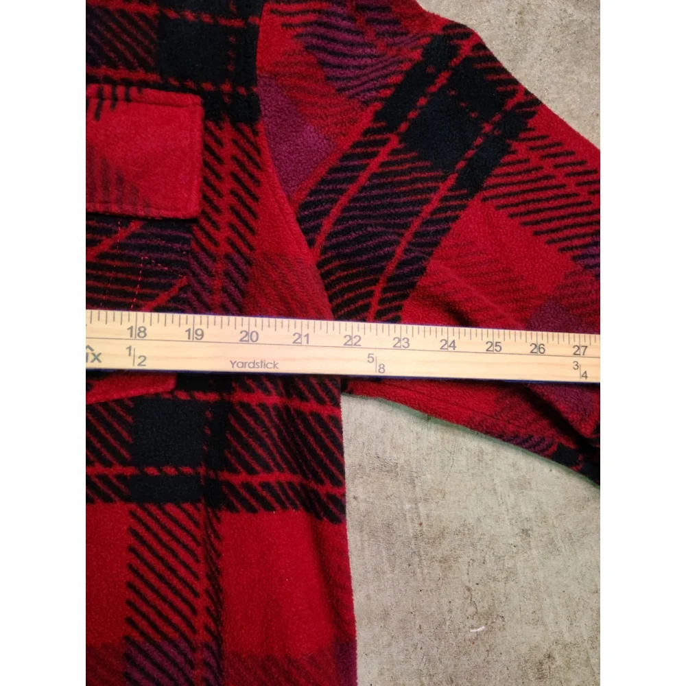 Fleece Plaid Shacket Over Shirt Mens M True Religion Red Jecket Snap Button